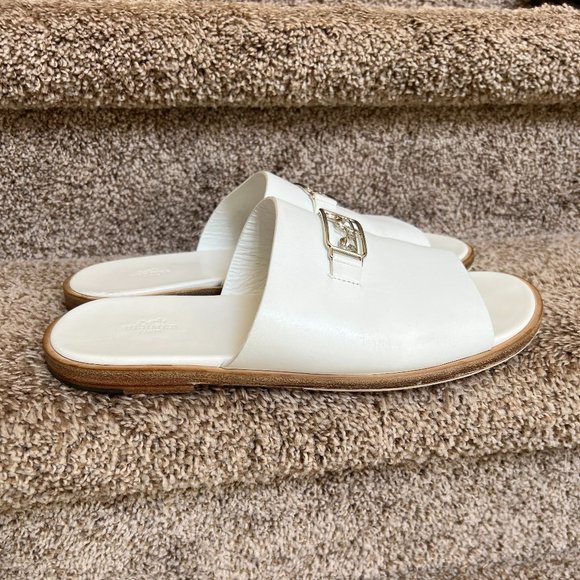 HERMÈS Vaisseau Men\'s White  Leather Slides. main image 9